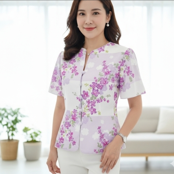 Adrianna Papell Tops - Adrianna Papell Pink/Purple Floral Blouse, 8, NWT